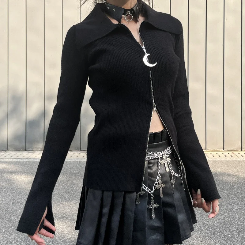 New Season Series Women's Punk Turn-down Collar Double-zipper Cardigan
