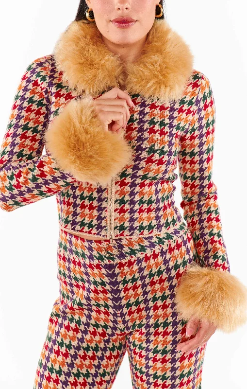 Sweet Style Zermatt Zip Up ~ Valley Houndstooth Faux Fur