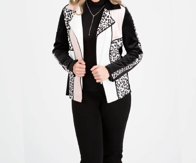 Cozy Fit Wear Mixed Snow Leopard Jacket In Black Pink White