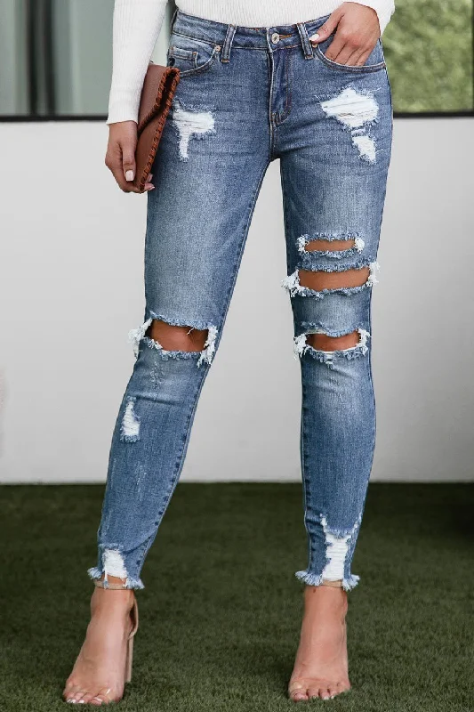 Advanced Customization Count On It Medium Wash Distressed Skinny Jeans