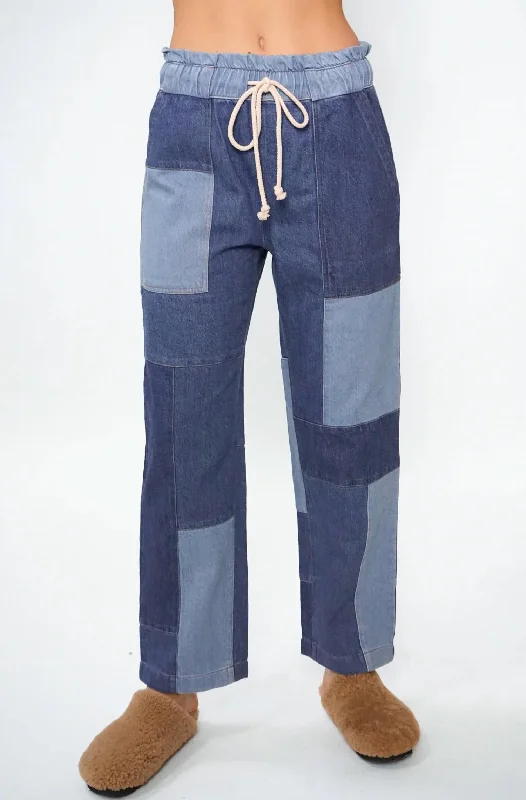Luxury Temperament Easy Pant Patchwork In Patchwork Pacific