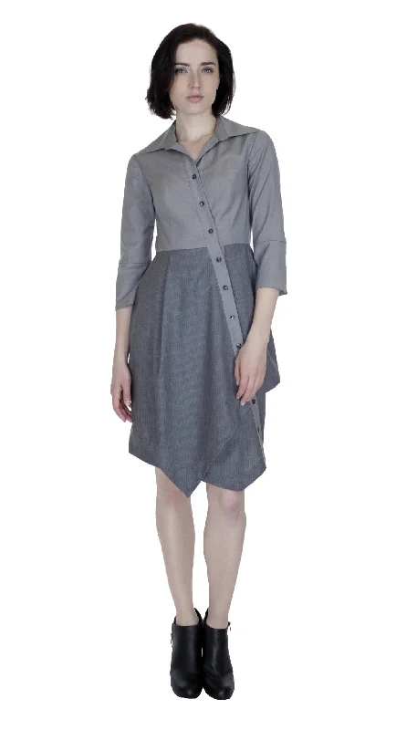 Timeless Comfort Asym Placket Double Tier Colorblock Shirtdress