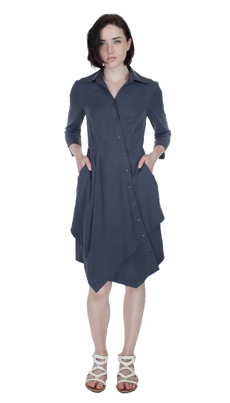 Casual Elegance Asym Placket Double tier Shirtdress