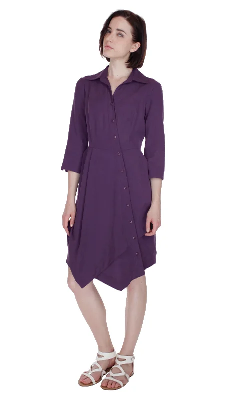 Comfortable Outfits Asym Placket Double Tier Shirtdress/ Purple