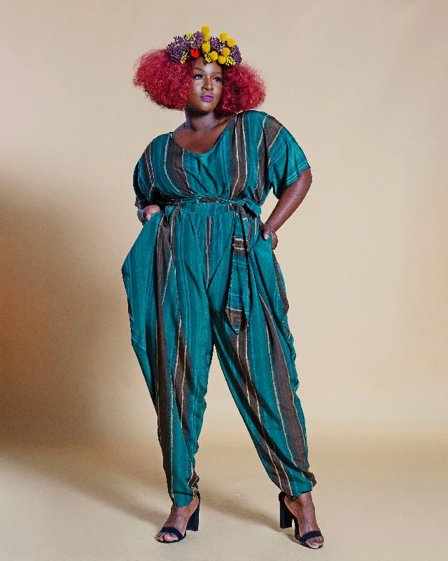 Single item design Water Color Print V Neck Slouch Jumpsuit- JIBRI