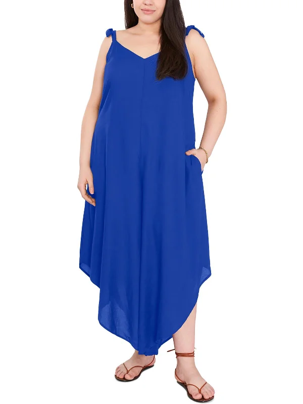 Cozy Look Plus Womens Angled-Hem Tie-Strap Jumpsuit
