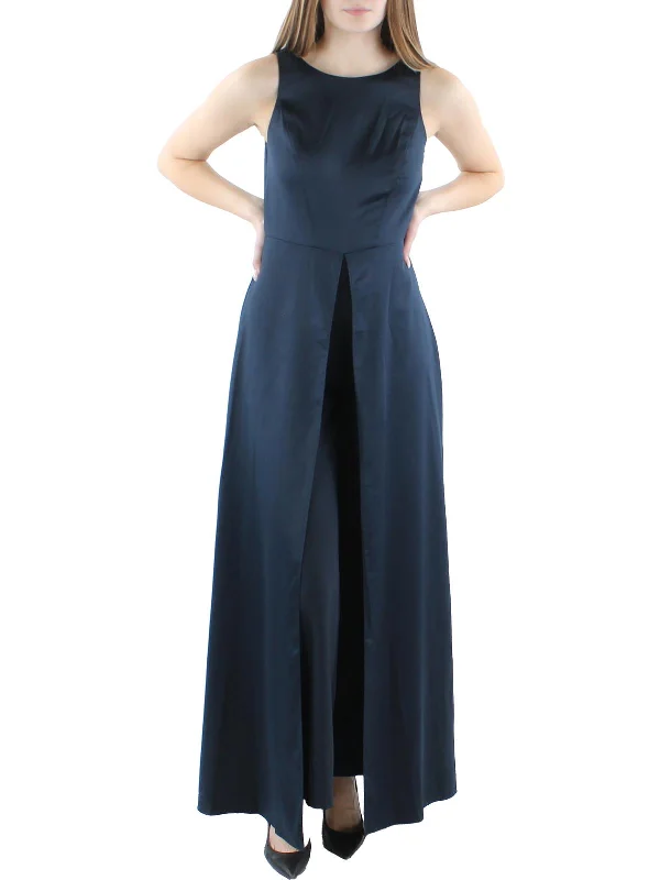 Soft Textures Womens Satin Wide Leg Jumpsuit