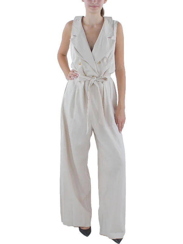 Stand-up collar design Womens Wide Leg Sleeveless Jumpsuit
