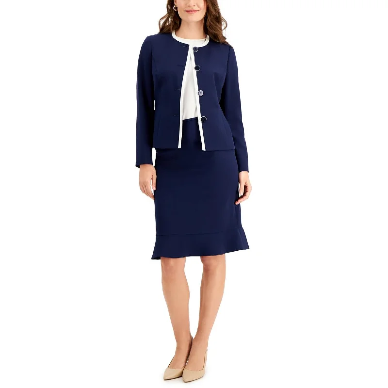 Sports Fashion Le Suit Womens Petites Contrast Trim Business Collarless Blazer